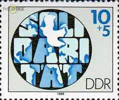 D,DDR Mi.Nr. 2950 Int. Solidarität, Weltkarte, Friedenstaube (10+5)