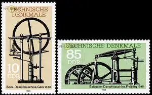 D,DDR Mi.Nr. 2957-58 Technische Denkmale (II), Dampfmaschinen (2 Werte)