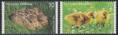 D,Bund Mi.Nr. 3217-18 Tierbabys, Feldhase und Graugans (2 Werte)