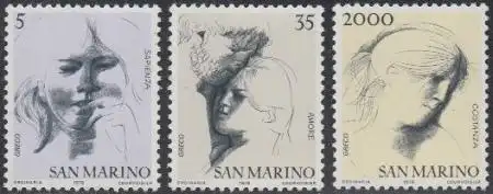 San Marino Mi.Nr. 1162-64 Freim.Ziviltugenden Weisheit Liebe Beständigkeit (3W.)