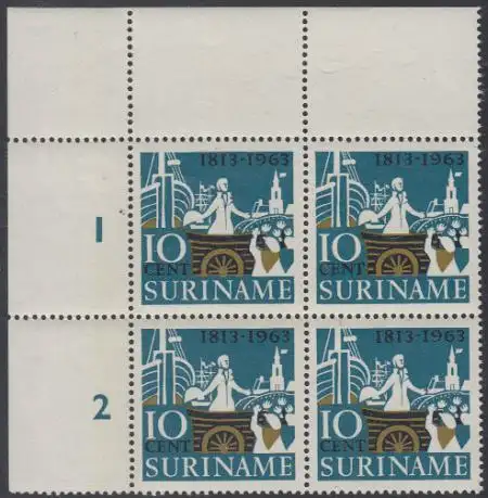 Surinam Mi.Nr. 440 Viererblock Unabhängigkeit der Niederlande 