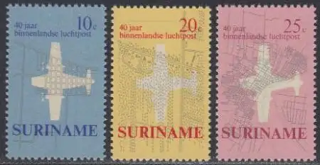 Surinam Mi.Nr. 581-83 40J. Luftpostdienst im Inland (3 Werte)