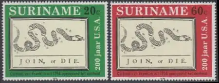 Surinam Mi.Nr. 736-37 200J. Unabhängigkeit USA, Zertrennte Schlange (2 Werte)