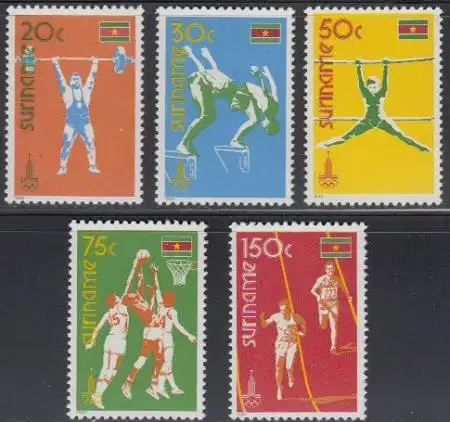 Surinam Mi.Nr. 905-09 Olympische Sommerspiele Moskau (5 Werte)