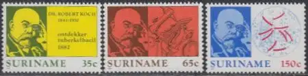 Surinam Mi.Nr. 990-92 Robert Koch, Entdecker des Tuberkulose-Erregers (3 Werte)