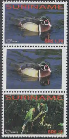 Surinam Mi.Nr. Zdr.1949/Zf/1950 Umweltschutz, Ente und Papagei 