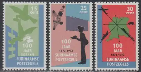 Surinam Mi.Nr. 663-65 100Jahre surinamische Briefmarken (3 Werte)