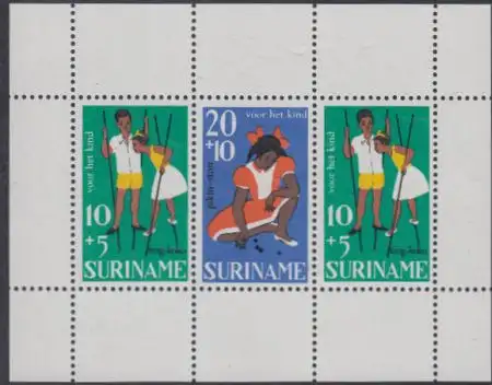 Surinam Mi.Nr. Block 7 Voor het Kind, Stelzenlaufen, Knöchelspiel 