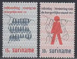 Surinam Mi.Nr. 605-06 50J. Volkszählung, Einführung des Standesamtes (2 Werte)