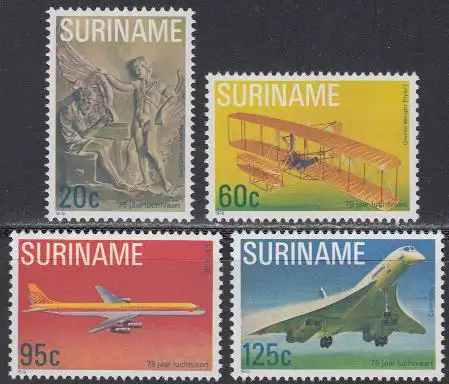 Surinam Mi.Nr. 849-52 75.Jahrestag 1. Motorflug (4 Werte)