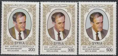 Syrien Mi.Nr. 1613-15A Wiederwahl von Staatspräsident Assad (3 Werte)