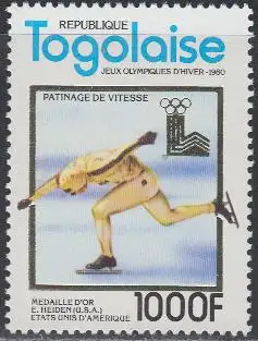 Togo Mi.Nr. 1509A Olympia 1980 Lake Placid, Gold Heiden Eisschnelllauf (1000)