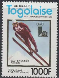 Togo Mi.Nr. 1510A Olympia 1980 Lake Placid, Gold Törmänen Skispringen (1000)