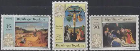 Togo Mi.Nr. 1641-43 Ostern 1983, Gemälde von Bellini, Raffael, Carracci (3 W.)