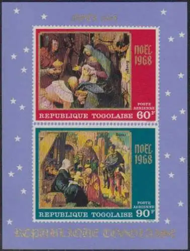 Togo Mi.Nr. Block 37 Weihnachten 1968, Gemälde Bruegel + Dürer 