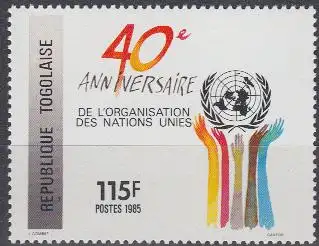 Togo Mi.Nr. 1905 40 Jahre UNO, Emblem und Hände (115)