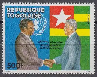 Togo Mi.Nr. 1908 40 Jahre UNO, Präs. Eyadema, Generals. Perez de Cuellar (500)