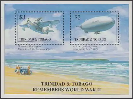 Trinidad & Tobago Mi.Nr. Block 45 Beendigung 2.Weltkrieg, Flugzeug, Luftschiff