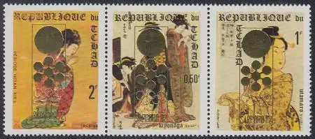 Tschad Mi.Nr. 388-90A Olympia 1972 Sapporo, MiNr.314-16m.Aufdr. (Dreierstreifen)