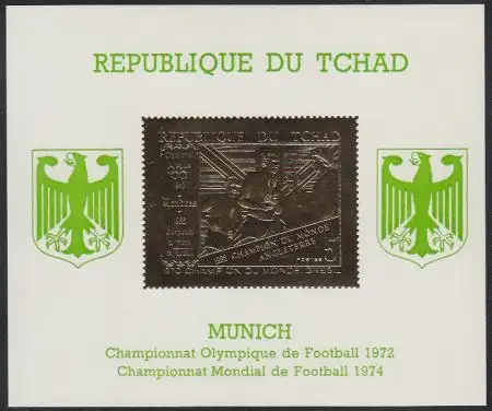 Tschad Mi.Nr. Block 23 Fußball-WM 1970, Elisabeth II Pokalüberg.1966, aufgedr.Z.