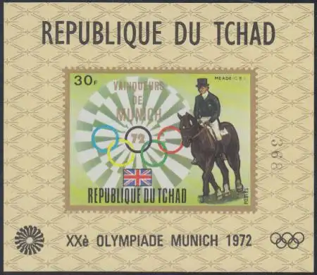 Tschad Mi.Nr. Block B 56 Olympia 1972 München, Reiten, Sieger Meade 