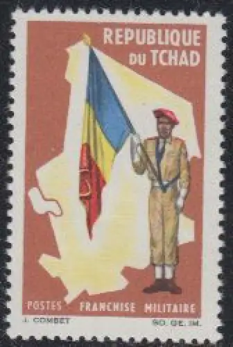 Tschad Mi.Nr. M 2 Militärpostzulassungsm. Soldat mit Flagge vor Landkarte (-)