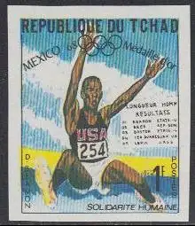 Tschad Mi.Nr. 242B Olympia 1968 Mexiko, Goldmedaille Weitsprung Beamon (1)