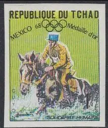 Tschad Mi.Nr. 247B Olympia 1968 Mexiko, Goldmedaille Reiten Guyon (1)