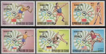 Tschad Mi.Nr. 620-25A Olympia 1972 München, Sieger (6 Werte)