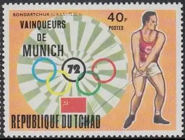 Tschad Mi.Nr. 622A Olympia 1972 München, Hammerwerfen Sieger Bondartschuk (40)