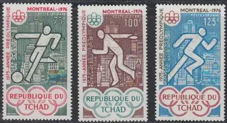 Tschad Mi.Nr. 719-21 Vorolympisches Jahr 1975, Sportarten (3 Werte)