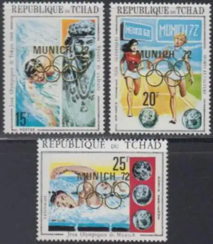 Tschad Mi.Nr. 534-36A Olympia 1972 München, MiNr. 379-81 m.Aufdr. (3 Werte)