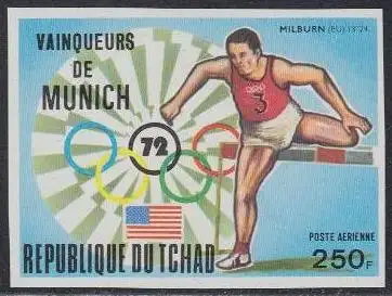 Tschad Mi.Nr. 625B Olympia 1972 München, Hürdenlauf Sieger Milburn (250)