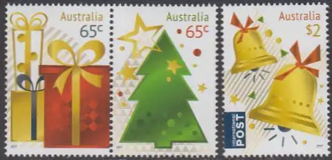 Australien MiNr. 4723-25 Weihnachten, Geschenke Weihnachtsbaum Glocken (3 Werte)