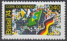 Brasilien Mi.Nr. 1445 Fußball WM 1974, Flaggen Brasilien + Deutschland (0,40)