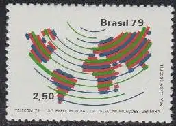 Brasilien Mi.Nr. 1737 Ausstellg.f. Fernmeldetechnik TELECOM 79, Weltkarte (2,50)