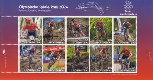 Liechtenstein MiNr. Kollektionsbogen 22 Olympische Spiele Paris, Mountainbike