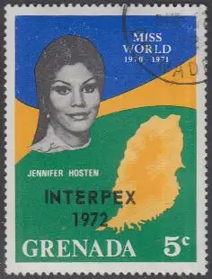 Grenada Mi.Nr. 447 Aufdr.INTERPEX 1972 a.Miss World J.Hosten,Karte Grenadas (5)