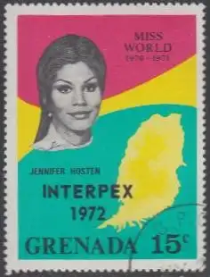 Grenada Mi.Nr. 449 Aufdr.INTERPEX 1972 a.Miss World J.Hosten,Karte Grenadas (15)