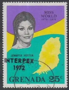 Grenada Mi.Nr. 450 Aufdr.INTERPEX 1972 a.Miss World J.Hosten,Karte Grenadas (25)