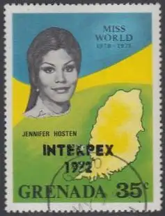 Grenada Mi.Nr. 451 Aufdr.INTERPEX 1972 a.Miss World J.Hosten,Karte Grenadas (35)