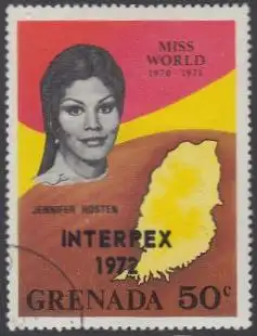 Grenada Mi.Nr. 452 Aufdr.INTERPEX 1972 a.Miss World J.Hosten,Karte Grenadas (50)