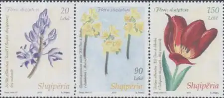 Albanien Mi.Nr. Zdr.3431-33 Flora, Blaustern, Berberitze, Tulpe (Dreierstreifen)