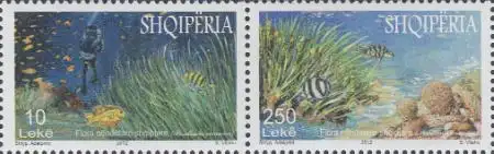 Albanien Mi.Nr. Zdr.3419-20 Meeresflora, Neptungras Fische Taucher (waager.Paar)