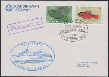 Bahamas Mi.Nr. 619YII+621XI Fische auf Brief mit Schiffsstempel s.Beschreibung