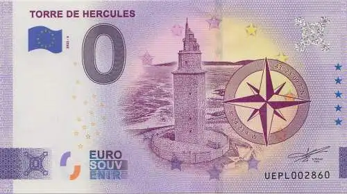 0 - Euro - Souvenir-"Banknote" Leuchtturm "Torre de Hercules"