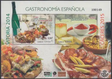 Spanien Mi.Nr. Block 263 Gastronomie, Spaniens Gastronomie Hauptstädte