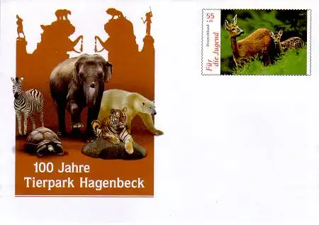 D,Bund Mi.Nr. USo 133 Gedenkumschlag 100 J. Tierpark Hagenbeck (WSt.MiNr.2542)