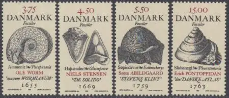 Dänemark Mi.Nr. 1195-98 Historische Fossilienfunde (4 Werte)