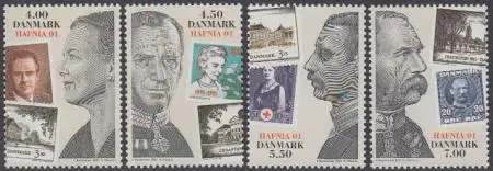 Dänemark Mi.Nr. 1287-90 Int.Briefmarkenausstellg.HAFNIA'01, Könige, Marken (4W.)